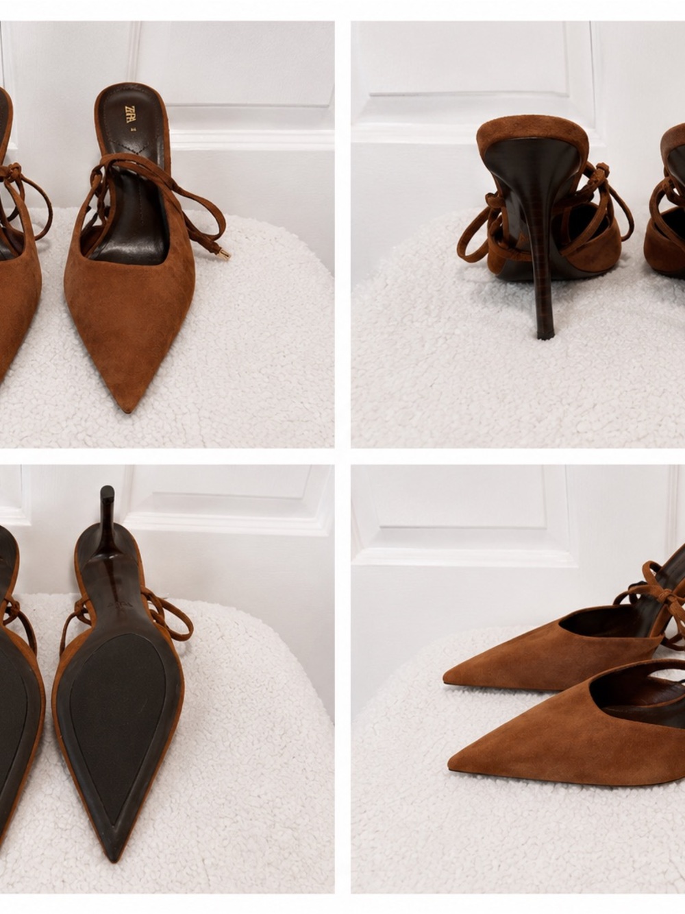 Zara Brown Suede Pointed-Toe Lace-Up Heels